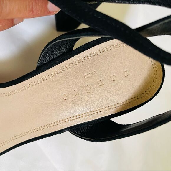 SANDRO PARIS Black Suede Sandals Gina Block Heels Studded Size 39 US 8.5 - Picture 6 of 11